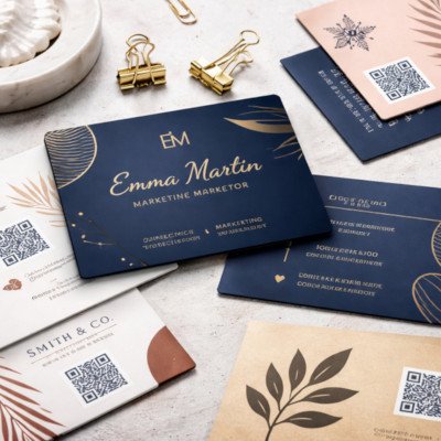 Impression de cartes de visite haut de gamme avec design moderne et QR code